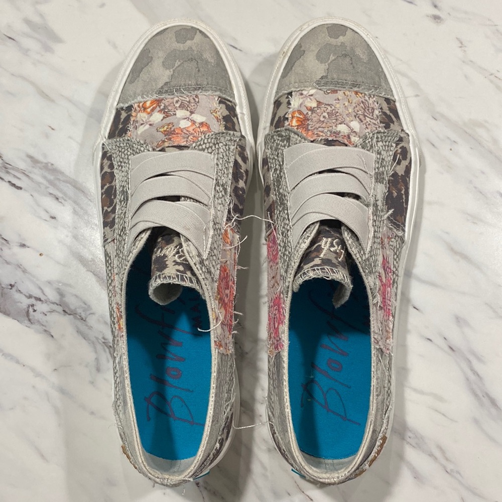 Patchwork blowfish slip ons